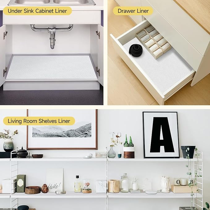 WochiTV Adhesive Shelf Liner 23.6 X 240 Inches Peel and Stick Kitchen Liner for Cabinets, Drawers Removable Protector Mat Waterproof Contact Covering for Dresser Pantry Countertops Shelves, White