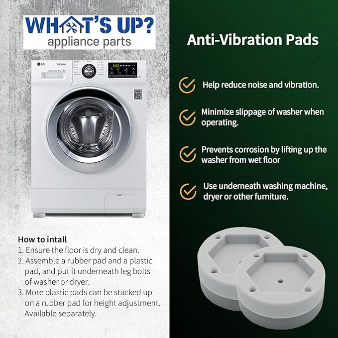 Anti Vibration Pads for Washing Machine – Shock & Noise Reduction Rubber Feet, Heavy-Duty Anti-Slip Floor Protectors for Washer, Dryer, Sofa, Table & Furniture (2 Pack)
