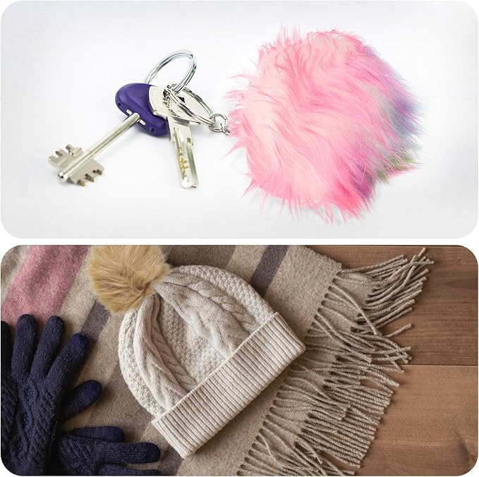 Patikil Faux Fur Pom Poms for Hats, 6 Pcs Fluffy Soft Fur Balls with Snap Button for Keychain Knitting Hats DIY Scarves Gloves Bag Christmas, Khaki