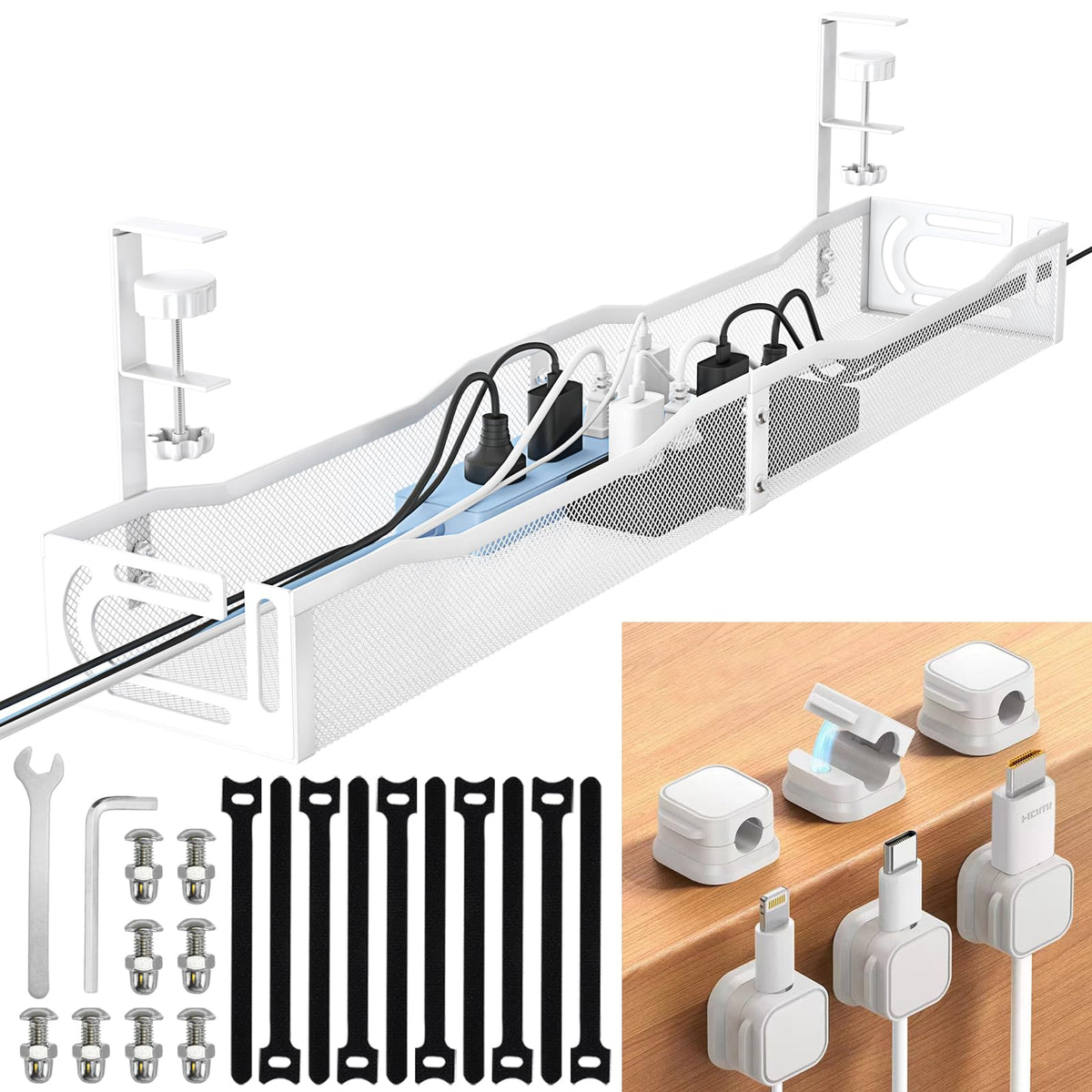 Cable Management Under Desk, 25.3'' No Drill Desk Ca | Cable Managemen - Image 1