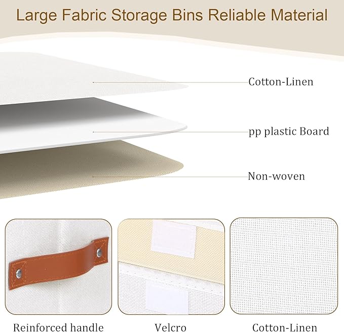 Fabric Storage Basket with Lid, 10.2 x 7.8 x 6.7 Inch Storage Box for Shelves with Handles, Decorative Linen Closet Organizer, White, 1-Pack