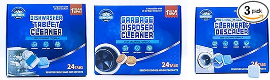 Diamond Shine Appliance Cleaner Bundle – 24 Tabs Each – Dishwasher Tablet, Garbage Disposer & Washing Machine Descaler – Septic Safe, Deodorizes, Fresh Scent – 1-Year Supply