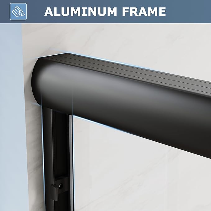 SUNNY SHOWER Double Sliding Glass Door 54" W x 72" H Shower Door 1/4" Tempered Glass Sliding Door Semi-Frameless Shower Glass Enclosure Bypass Walk in Shower Cabin, Matte Black