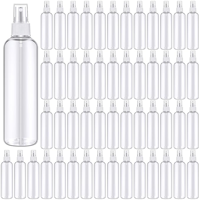 Eccliy 64 Pcs 8 oz Spray Bottles Fine Mist Cleaning Bottles Clear Empty Plastic Travel Sprayer Refillable Sprayer with Cap for Cleaning Solutions Oils Travel Perfumes(White)