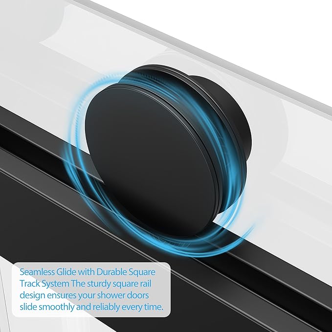 Bathtub Shower Door Glass Sliding 60 Inches,56-60" W x 59" H Frameless Dual Sliding Shower Glass Doors, 6mm Tempered Glass with Stainless Steel Square Rail for Modern Bathroom Matte Black