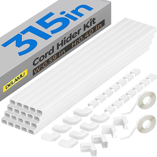 Delamu Cable Hider, 315in Cord Covers for Wires on Wall, One-Cord Cord Hider, Paintable Wire Hiders Wire Covers for Cords, Cable Management for Hiding 1-2 Small Wires, 20x L15.7 W0.59 H0.40in, White