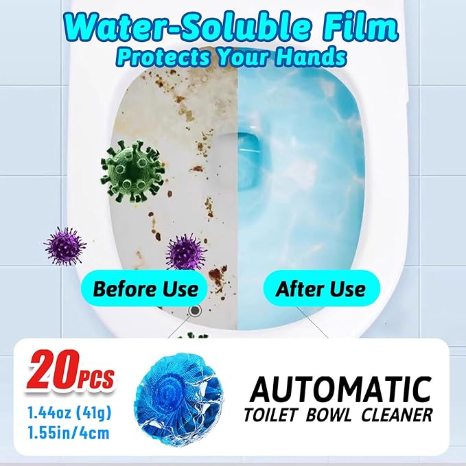 （18 Count） Automatic Toilet Cleaner Tablets, Toilet Bowl Cleaner Tablets, Bathroom Toilet Tank Cleaner，Blue Cleaning Tabs for Bathroom Tank