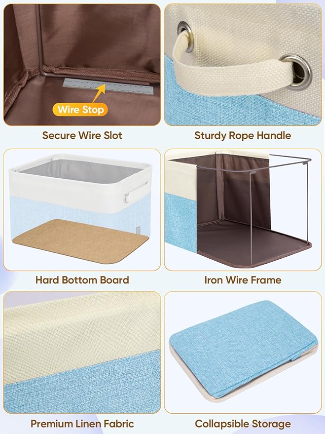 BALEINE 2 Pack Fabric Closet Storage Bins for Shelves, Linen Closet Organizers and Storage, Decorative Baskets for Organizing, Shelf, Clothes, Home, Office (Skyblue, 14''x10''x8.5'')