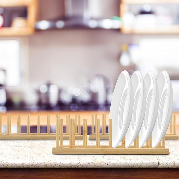 3Pcs Bamboo Dish Dying Rack Bamboo Plate Dish Rack Multifunctional Pot Lid Organizer Holder Easy to Use Bowl and Plate Storage Rack Practical Dish Drainer Drying Rack for Home Kitchen