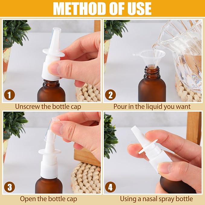 10 Pcs Nasal Spray Bottle Empty, 6 Pcs 30ML/1oz Matte Brown Glass Nose Spray Bottle Empty, 30ML/1oz Nasal Sprayers Atomizers with 2 Funnels and 2 Labels