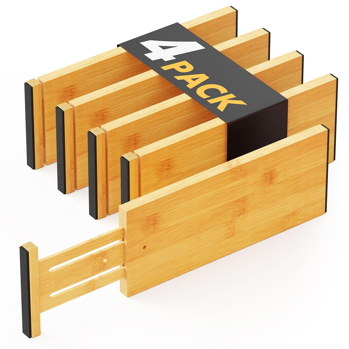 SpaceAid Bamboo 4 Pack Dresser Drawer Dividers, 4.65“ High - Image 1