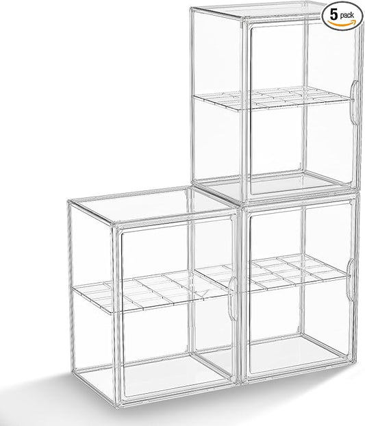 Clear Acrylic Display Case, Super Large Stackable Storage Bins Magnetic Attraction Lids, 3 Pack Acrylic Box with Divider for Collectibles, Figures, Purse, Handbag, Wallet, 11.4x9.84x15.4 inch