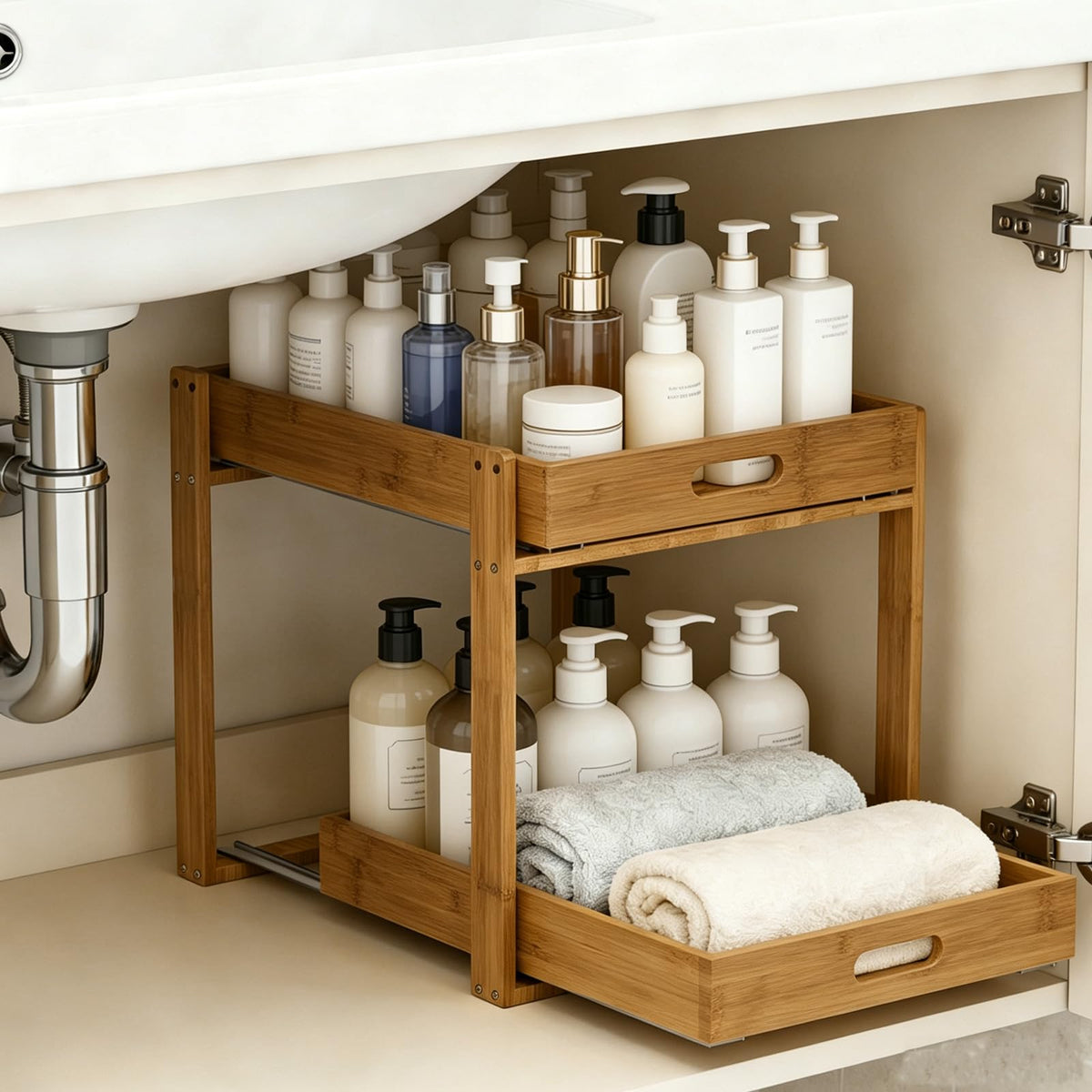 Bamboo Under Bathroom Sink Organizer - 2-Tier Pull O | All Products - Image 1