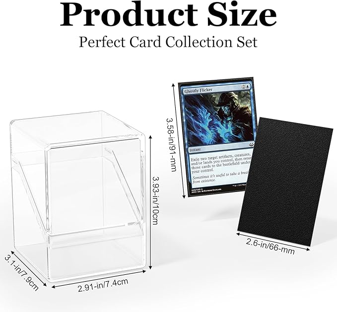 2 Pack Card Deck Boxes, Deck Case and 200Pcs Card Sleeves with Dividers, Standard Clear Commander Storage Box Fit for MTG, Sport, Trading Cards Cards (Black)