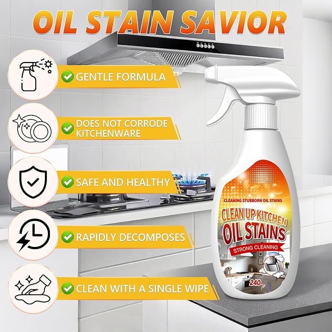 New Upgrade Kitchen Cleaner, Clean Up Kitchen Oil Stains Spray, Multi-purpose Oils Stain Cleaner, Suitable for Pots, Pans, Countertops & Appliances(240ml/8.45oz)