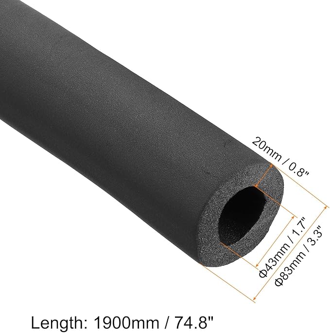 PATIKIL 74.8" Lx1.7 IDx0.8 T Pipe Insulation Foam Tube, Water Pipe Insulation Tubing Heat Preservation for Plumbing Water AC Pipe Sprinkler Spigot, Black