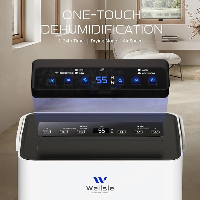 80 Pints 2025 Energy Star Dehumidifier for basement, Smart Humidity Adjustment with 1.32 Gal Water Tank and Drain Hose, Silent & Efficient for Home Bedroom Garage Large Room.