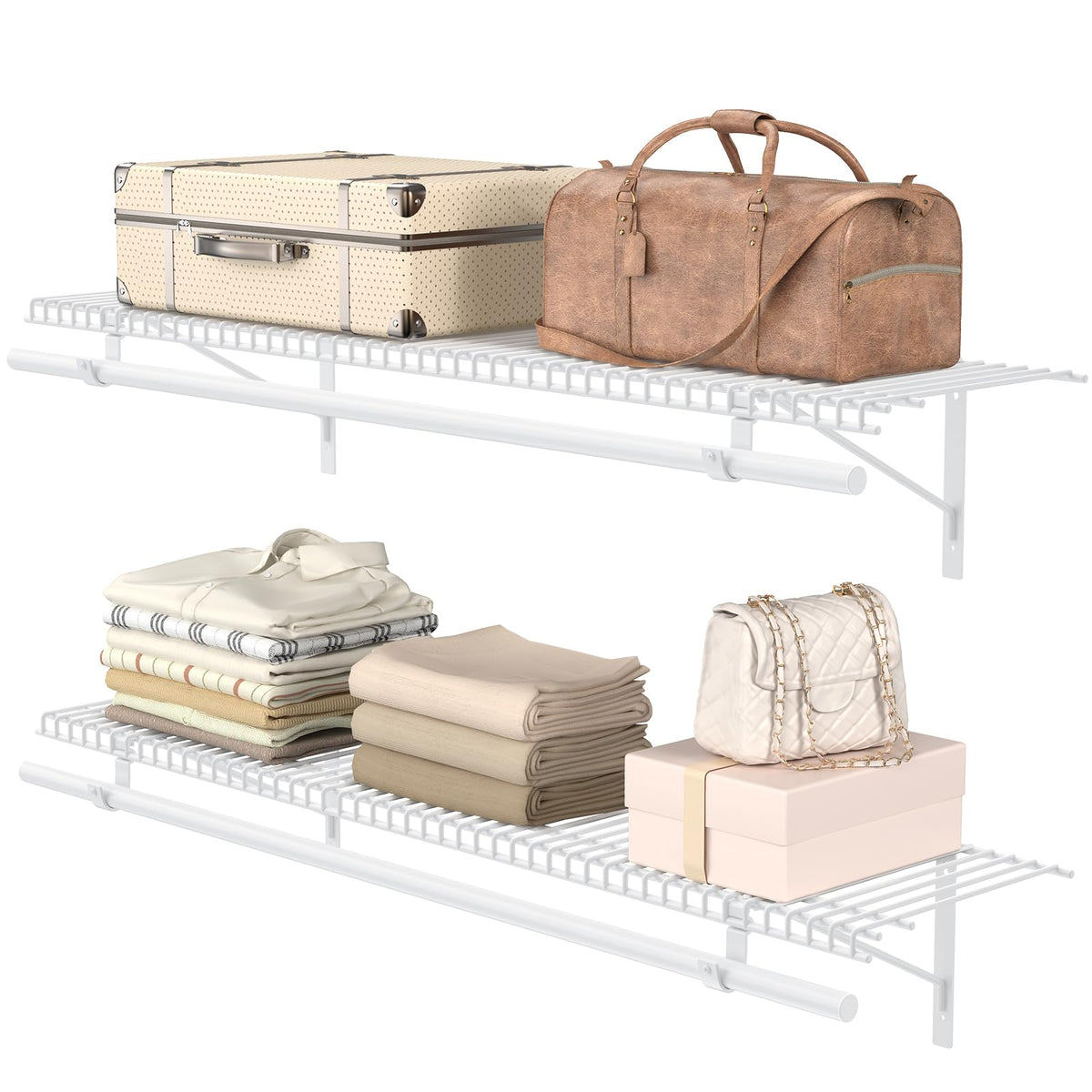Wire Closet Shelving with Triangular Brackets & Hanging - Image 1