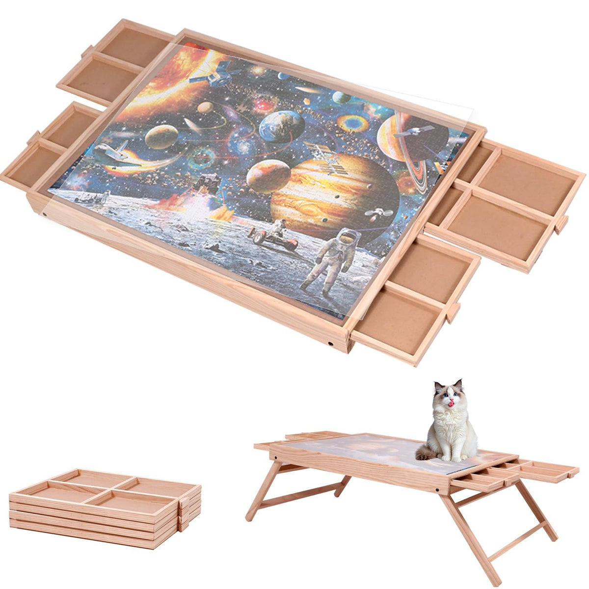 29.92"x22.04"Wooden Puzzle Table with Drawers Cover - Image 1