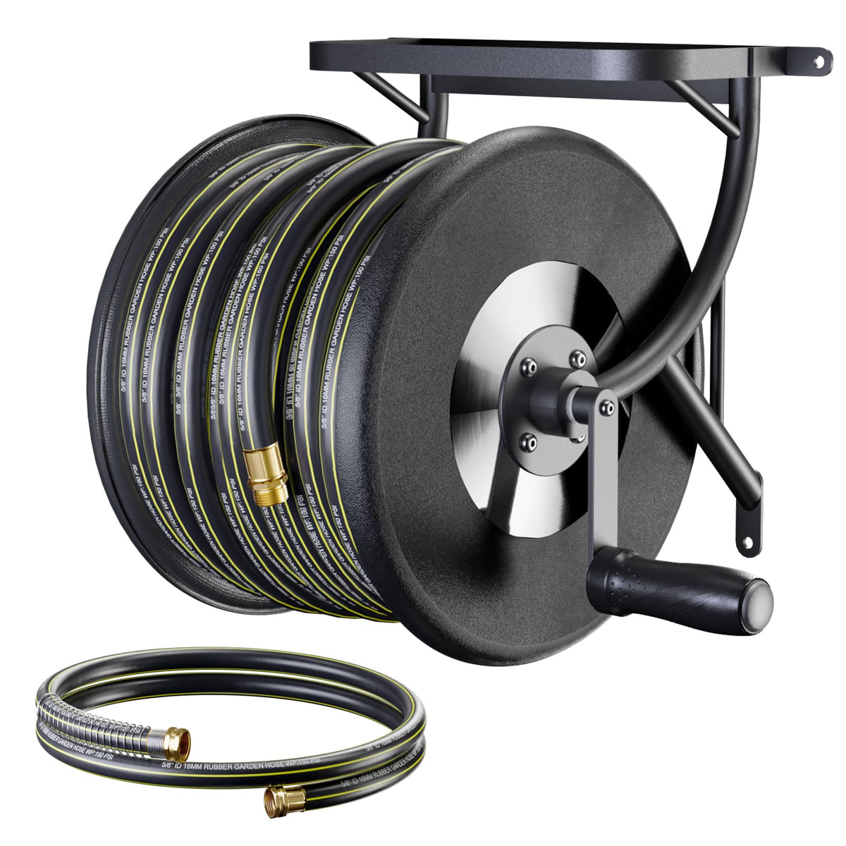 Heavy Duty Wall Mounted Garden Hose Reel, 130ft Rubber Hose 5ft - Image 1