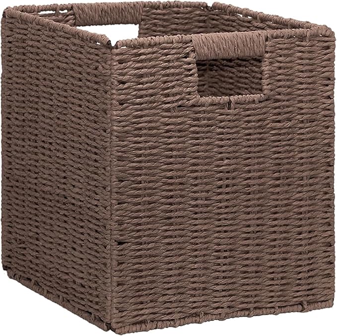 10.5x10.5'' Set of 5 Cube Storage Baskets, Natural Paper Rope Multipurpose Collapsible Organizers, Woven Laundry Totes for Laundry, Storage Cubes,Wicker Baskets Laundry Organizer Totes for Home