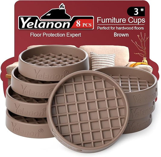 Furniture Coasters-8 Pcs 3" Round Non Slip Furniture Pads-Furniture Caster Cups-Non Skid Grippers Rubber Furniture Feet Anti Slide Hardwoods Floor Protector Brown