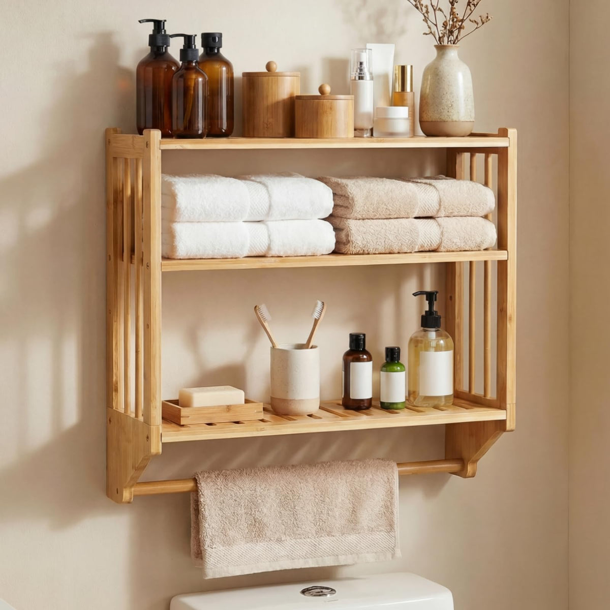 Goaste Bamboo Over The Toilet Storage Shelf, 3-Tier Wall - Image 1