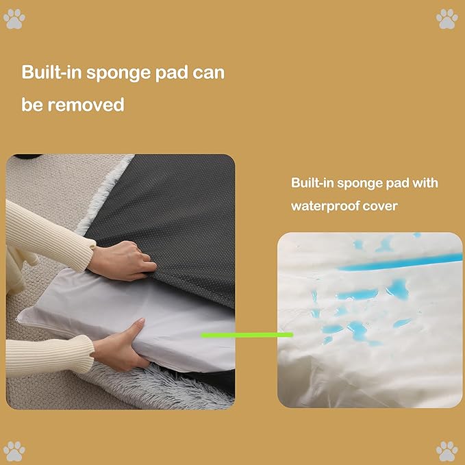 Orthopedic Dog Bed for Large Dogs - Washable Memory Foam Pet Sofa, Fluffy Plush Rectangular Bed, Waterproof Anti-Anxiety Couch, Light Brown, L