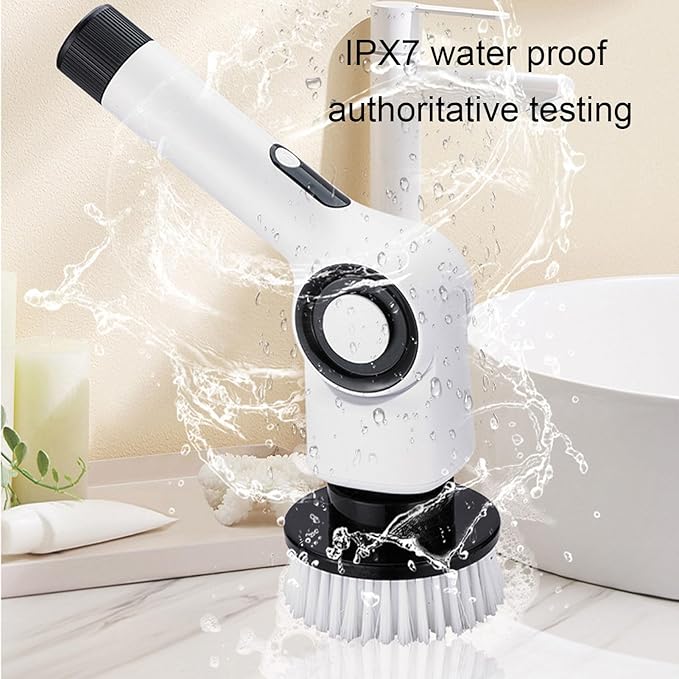Electric Spin Scrubber, 7 in 1 Electric Scrubber, IPX7 Water Proof, 3 Speed Adjustable, Cordless Cleaning Brush Extension Handle 7 Replaceable Heads for Bathroom