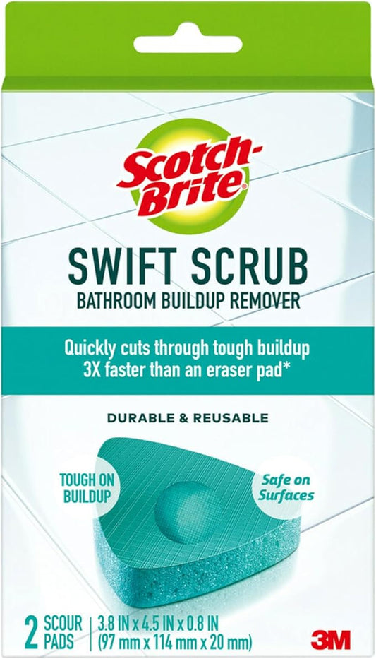 Scotch-Brite Swift Scrub Bath Cleaner Scrubbers, Soap Scum Remover for Cleaning Bathroom, Bathroom Scrubber Pads Safe for Tile, 2 Bathroom Cleaner Scrubbers