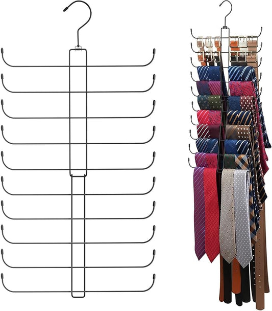ZEDODIER Tie Rack Belt Hanger for Closet, 2 in 1 Tie Hanger Belt Organizer with Max 40 Capacity, Heavy Duty Space Saving Closet Organizers and Storage, Black