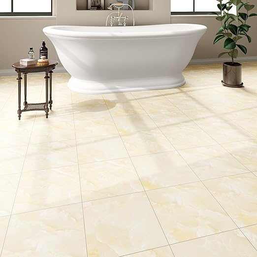 20-Pack Peel and Stick Floor Tiles Vinyl Floor 12 x 12 inch Self Adhesive Waterproof Flooring Planks DIY for Bathroom, Kitchen, Living Room, RV, Cover 20 Sq. Ft, Ivory Beige Vein Marble