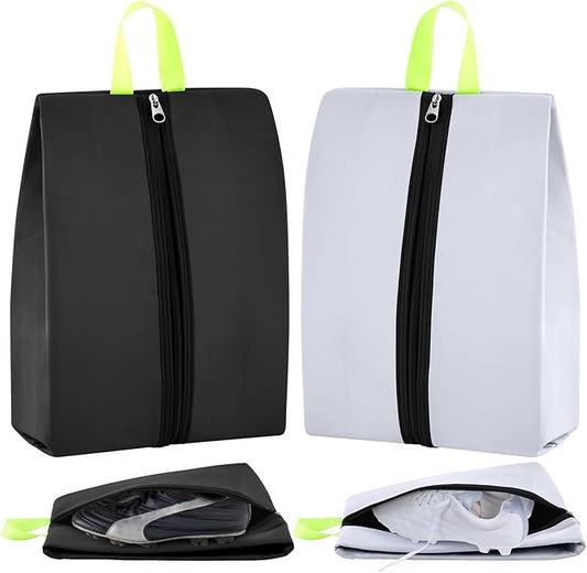 2 Pcs Smell Proof Cleat Bag for Sports, 4 Layer Odor Absorbing Soccer Football Baseball Golf Shoe Bag, Waterproof Mud Resistant Shoe Storage Pouch Fits up to Size 14 (Black,White)