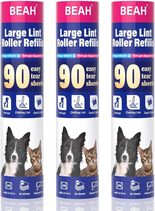 9.45 Inch Extra Sticky Lint Roller Refills 3 Pack (270 Sheets),Lint Roller Refills;Compatible with 9.45 Inch Lint Rollers Inner Diameter Required:1.5 Inches.