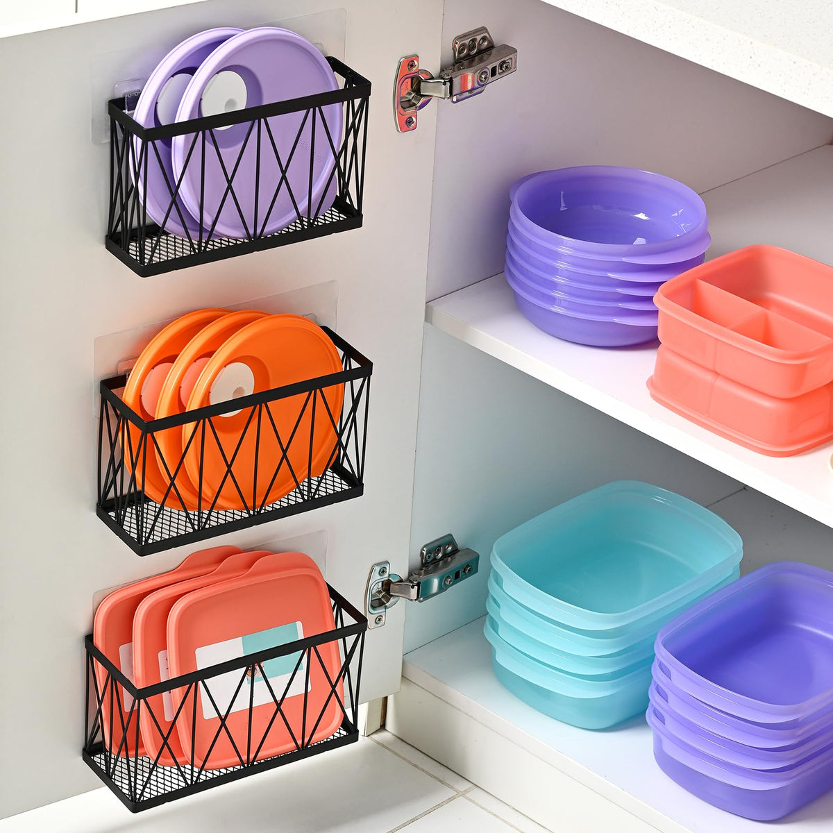 3 Pack Cabinet Organizer - Adhesive Lid Organizer Slim Space Wall - Image 1