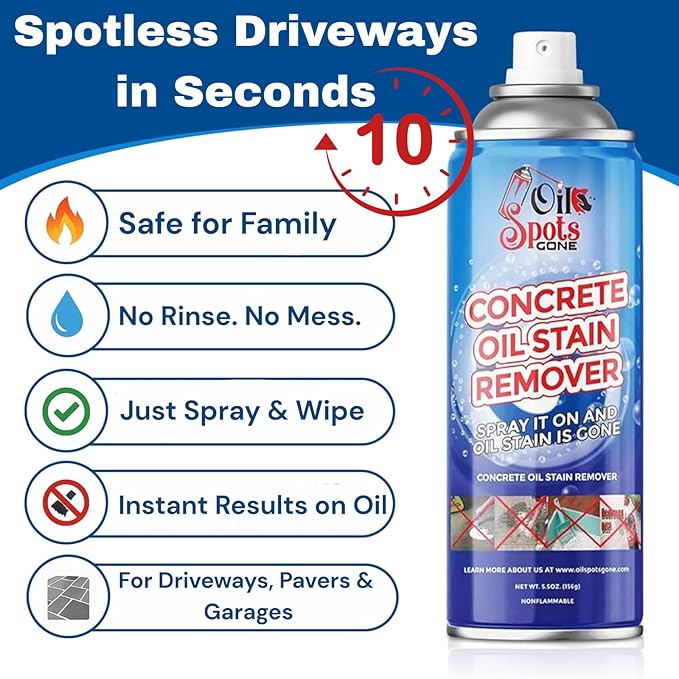 Oil Spots Gone – Concrete Oil Stain Remover Spray and Degreaser for Driveways – Heavy-Duty Oil Remover for Concrete, Pavers, and Stone – Fast Automotive Grease Clean Up, No Scrubbing Needed