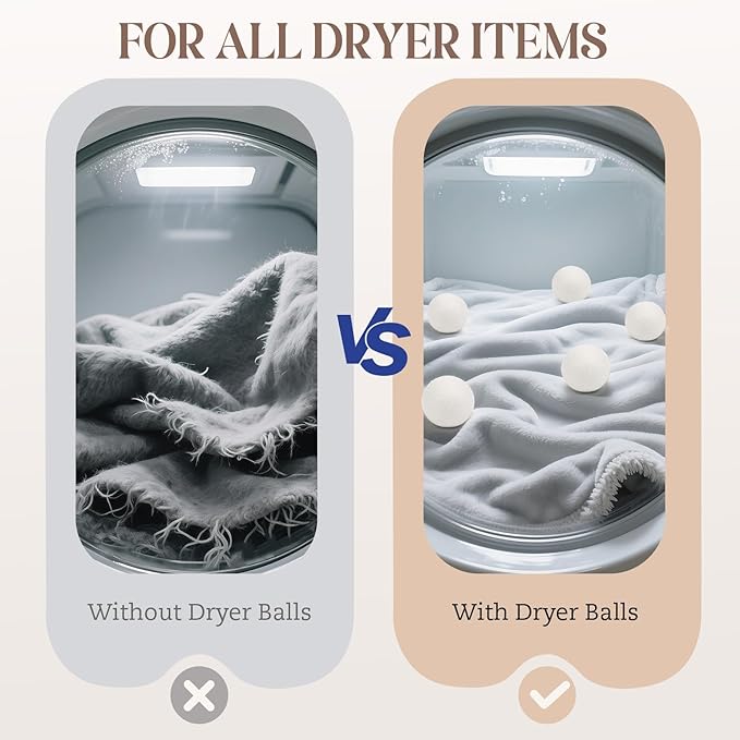 Wool Dryer Balls, New Zealand Dryer Balls Laundry Reusable Reduce Static Cling, Dryer Ball to Reduce Wrinkles & Shorten Drying Time, Drying Balls Fabric Softener Ball for Laundry（Pack of 8 XL)