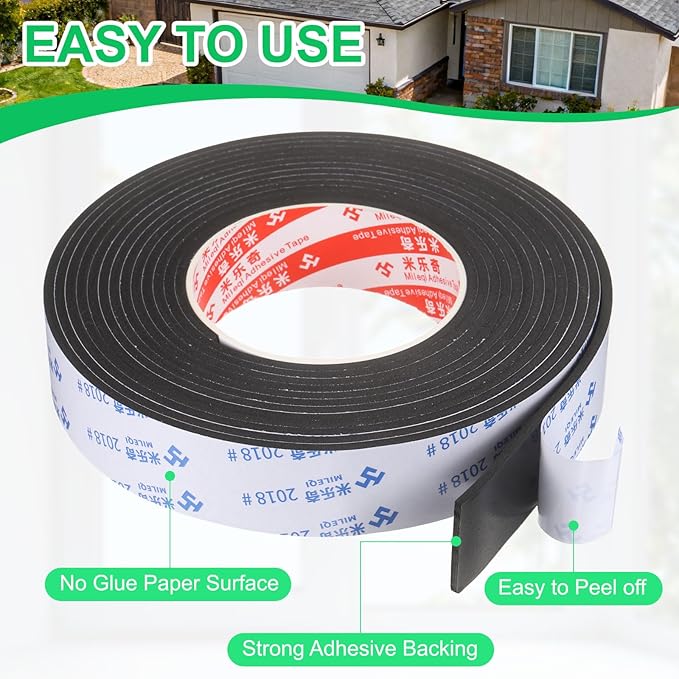 PATIKIL Sponge Rubber Foam Tape, 1 3/16" W x 1/8" t x 16.4ft l Self-Adhesive Foam Insulation Tape Weather Stripping for Window Door Soundproofing Weatherstrip AC Seal Strip, Black