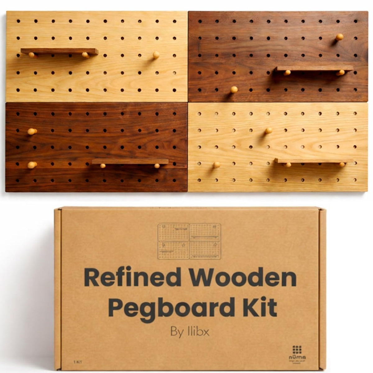Wooden Pegboard Wall Organizer 2-Tone Kit, 4 Panels - Image 1