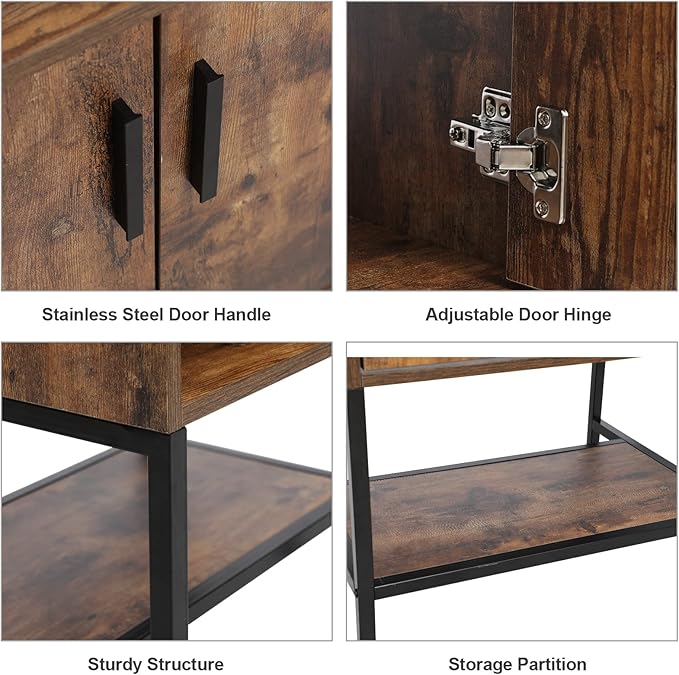 eclife 24" Bathroom Vanity Sink Combo Modern Metal Stand Cabinet W/Bottom Shelf, Rustic Brown (Without Sink)