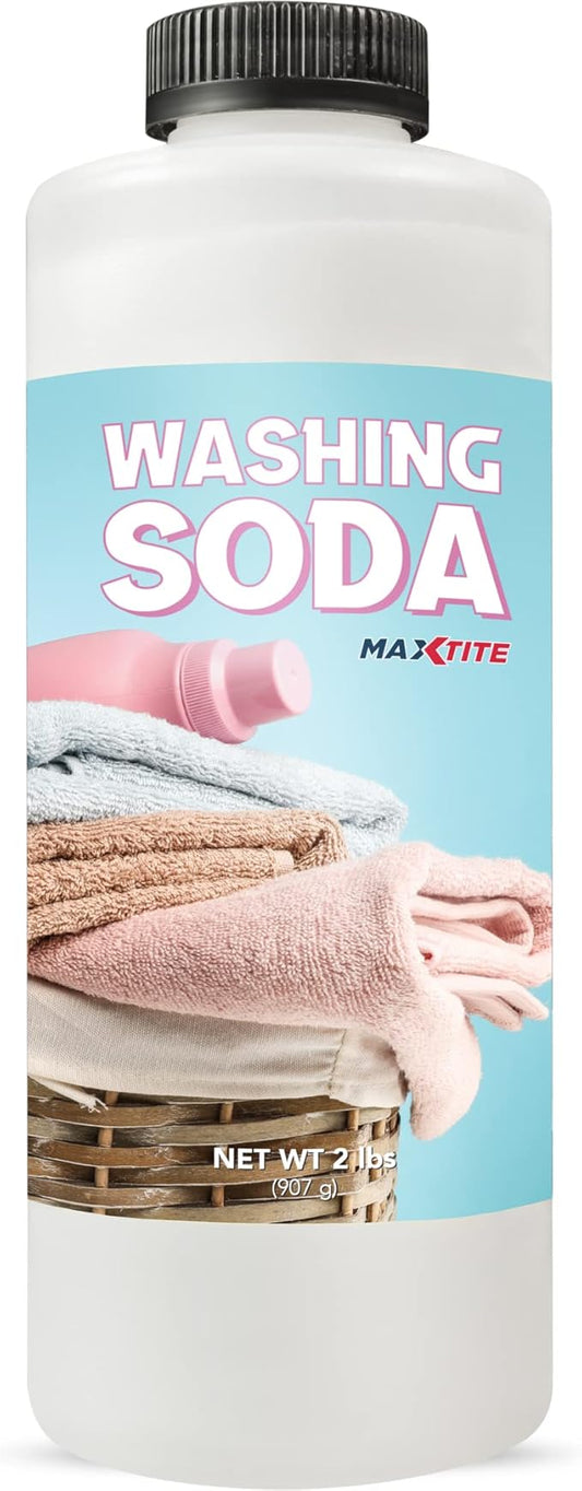MAXTITE Washing Soda (2 lbs) - Natural Laundry Detergent Booster - Non-toxic, Unscented, Hypoallergenic 99.9% Pure Sodium Carbonate AKA Soda Ash Light Flakes - HDPE w/Resealable Child Resistant Cap