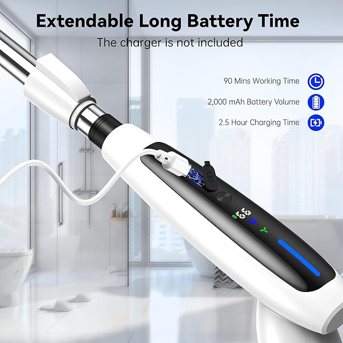 Electric Spin Scrubber, Cleaning Brush with 8 Brush Heads - Dual Speed IPX7 Waterproof Power Scrubber for Heavy-Duty Bathtub, Glass, Tile, and Car Cleaning Brush (White)
