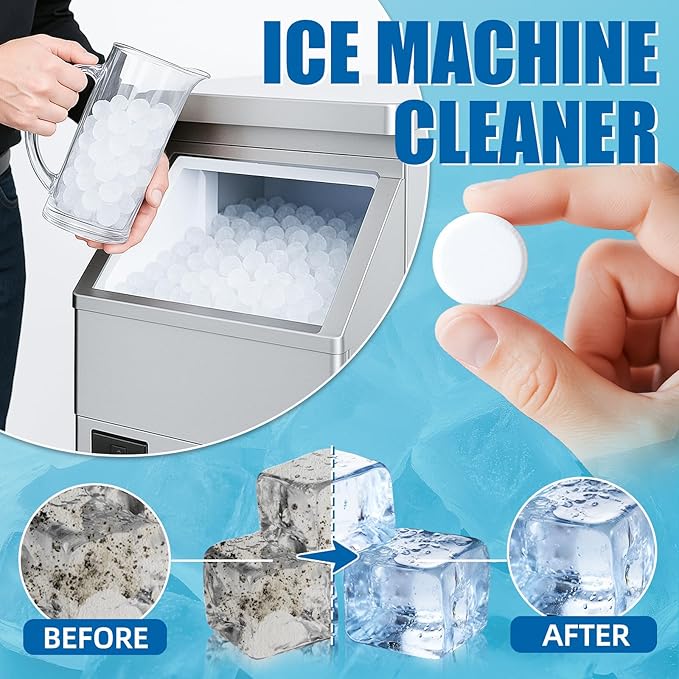 Ice Maker Cleaner Tablets, 36Pcs Nickel Safe Ice Machine Cleaner and Descaler, Works with Most Countertop, Portable and Commercial Ice Machines, Removes Hard Water and Limescale for Clear