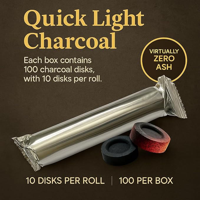 Novelty Quick Light Charcoal Discs – 100 Tablets (33mm) for Incense, Frankincense, Bakhoor & Resin Burners | Fast Lighting, Long Lasting & Clean Burning