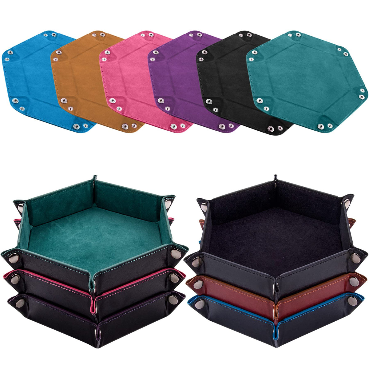SIQUK 6 Pieces Dice Tray Hexagon Dice Rolling Holder Folding PU - Image 1