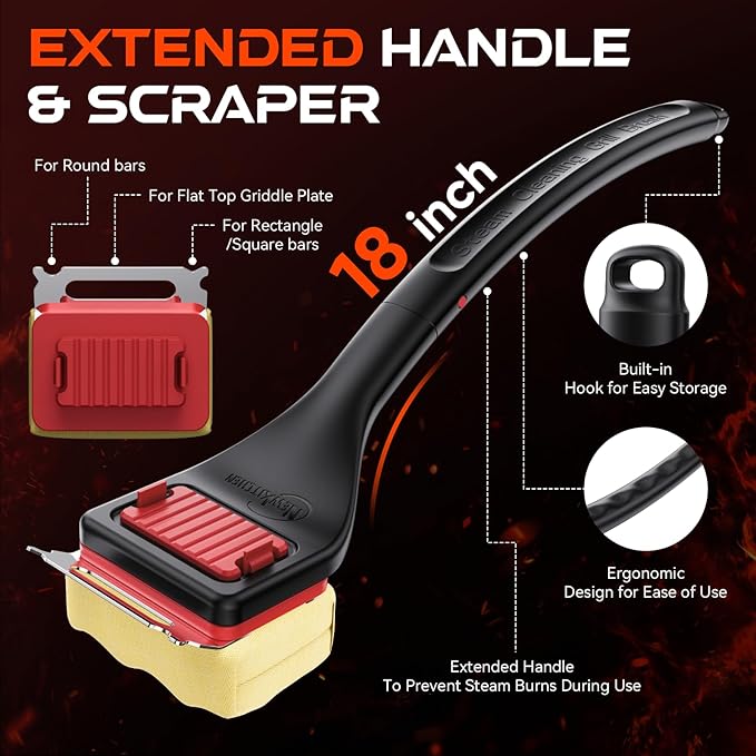 Grill Brush Bristle-Free Steam Cleaning, BBQ Brush Replaceable Heat-Resistant Kevlar Head with Grill Scraper Safe Barbecue Grill Cleaner for All Grill Types (2 Pack Cleaning Head)