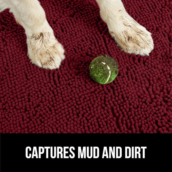 GORILLA GRIP SoakSTOPPER Dog Door Mat, 36x24 Machine Washable Rug Absorbent Doormat Captures Moisture Mud Dirt, Quick Dry Soft Chenille Entryway Rugs Indoor Entrance Mats for Dog Paws, Burgundy