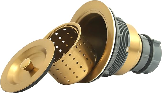 Gold Kitchen Sink Drain Assembly,Gold Sink Strainer with Removable Deep Waste Basket,Fit for Kitchen Sinks with Opening Size 3 1/2"