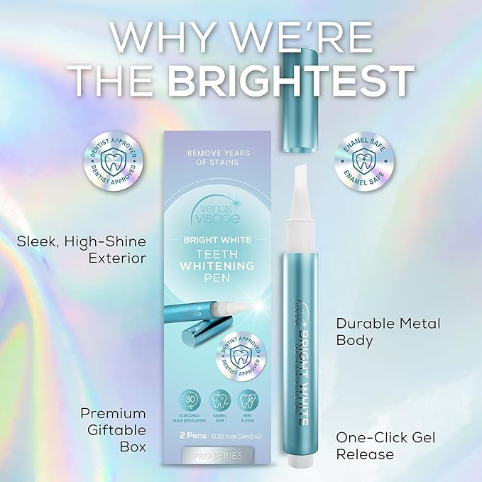 Venus Visage Teeth Whitening Pen, 40+ Uses - Teeth whitening Gel with Professional Formulation and Ingredients - Best Teeth Whitener Overnight and No Tooth Sensitivity (Mint) (0.10 Fl Oz (Pack of 4))