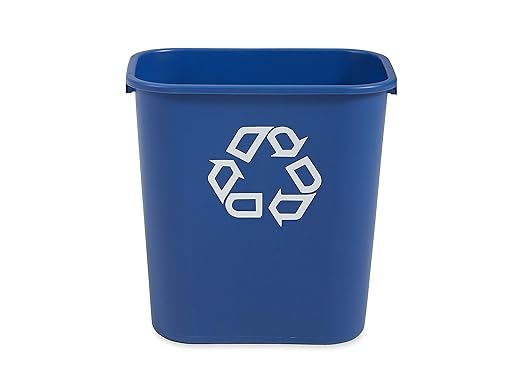 Rubbermaid Commercial Products Deskside Recycling Can, 7-Gallon/28-Quart, Blue Recycling Symbol, Plastic, for Bedroom/Bathroom/Office/Under Desk/Sink